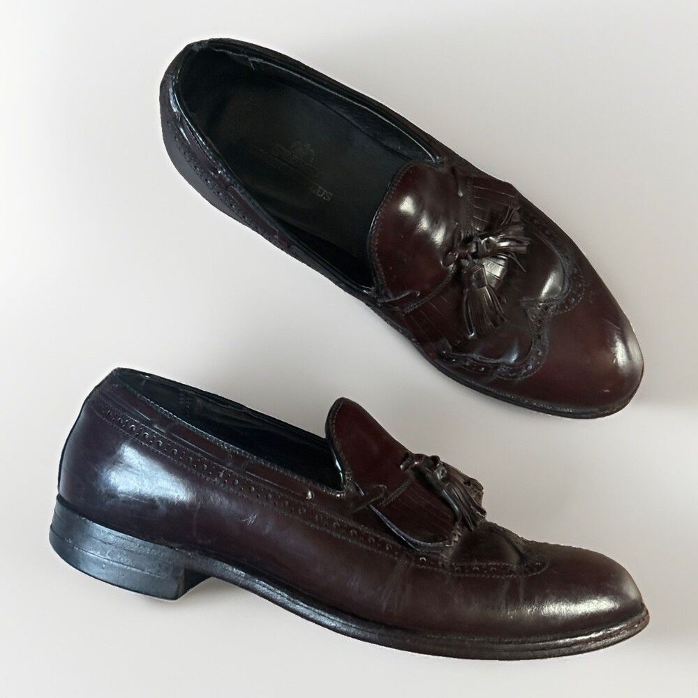 Men's Stafford Burgundy Leather Tassel Slip-On Loafer Dress Shoes Almond Toe
